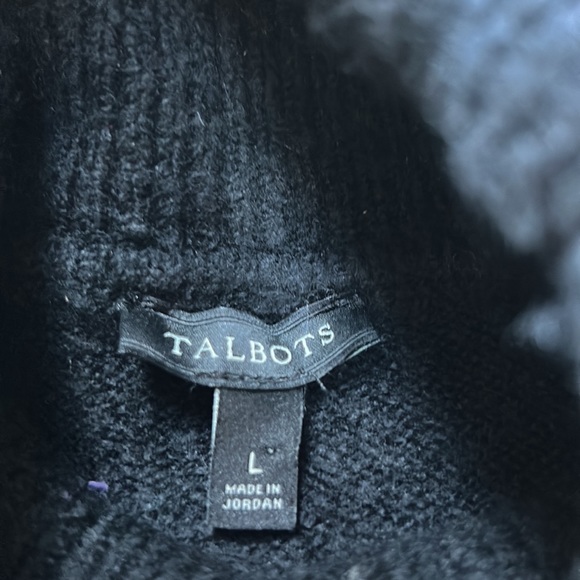 Talbots black/gray/winter white turtleneck sweater.  Size Large. Hi-lo hemline. - Picture 2 of 12